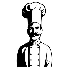 Fototapeta premium Full body vintage chef standing front view silhouette vector for restaurant branding culinary marketing and food service identity