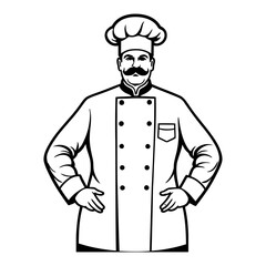 Chef standing pose front silhouette vector minimal design for cooking school branding culinary institute marketing and chef training
