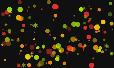 Colorful geometric shapes floating on a dark background with dynamic layout