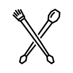 Crossed percussion drum brush and drumstick outline icon. musical instrument accessories vector illustration design.