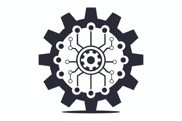 Digital technology concept shows a gear with a circuit board design integration symbol