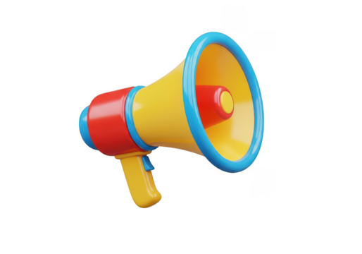 Colorful megaphone with blue, yellow and red isolated on transparent background