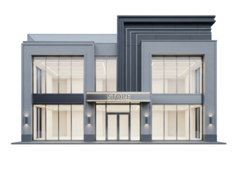 Modern store building isolated on transparent background is ready for your business