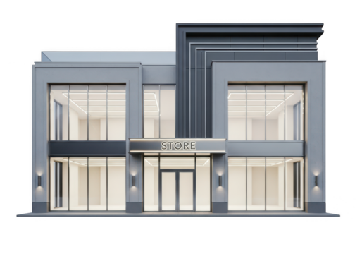 Modern store building isolated on transparent background is ready for your business