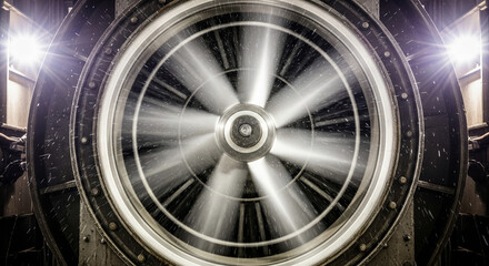 High-speed industrial fan turbine showing motion blur of blades in action