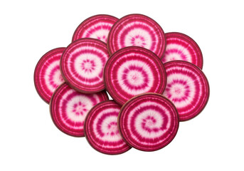 Sliced candy cane beets isolated on transparent background, a colorful vegetable