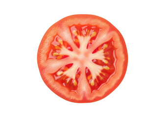 A single slice of a ripe tomato isolated on transparent background, top view