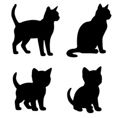 Cat silhouettes set. Flat black illustrations of cat and kitty