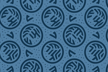 Seamless abstract pattern with tribal-style circular symbols