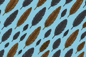 Realistic seamless pattern with brown and black feathers