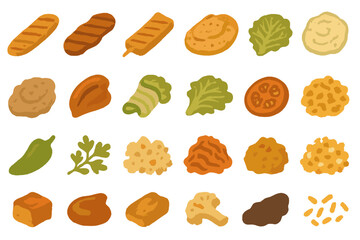 Hand-drawn sandwich ingredients icons on gradient background