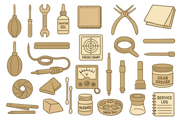 Classic camera maintenance and repair icon collection