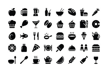Food and beverage ingredients cooking culinary gastronomy dishes nutrition vector icons