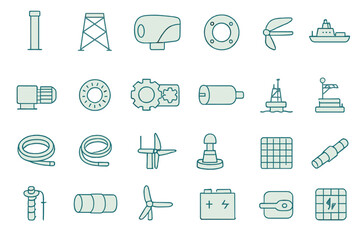 Industrial and renewable energy equipment icon set