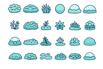 Stylized aquatic plant and coral set in soft blue tones