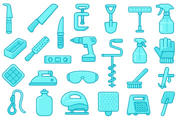 Teal construction and workshop tool icon set with clean lines