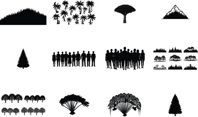 Diverse Silhouettes Of Trees And People nature forest