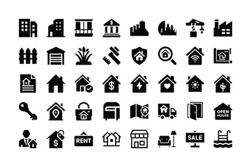 Real estate icon collection vector illustration with building and house elements
