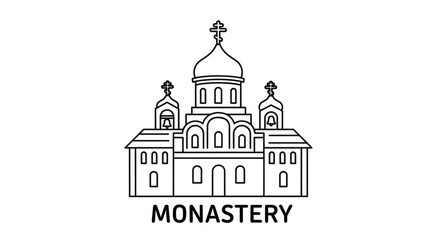 Orthodox monastery outline: elegant religious architecture in linear style