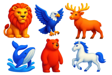 Collection of animal characters, including a lion, bear, deer, and horse