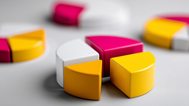 Close Up, Abstract bar and pie charts showing company revenue growth , no logo no text - Powered by Adobe