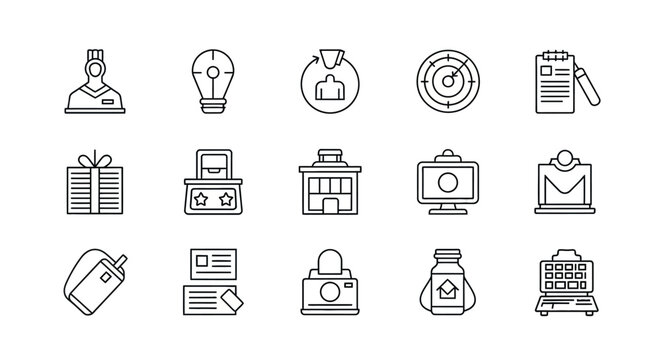 Minimalist line art icons for business and technology