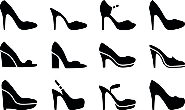 Elegant collection of womens high heel shoes in black silhouette vector