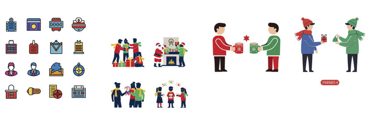 Collection of Christmas and Holiday Gift Exchange Illustrations and Icons.