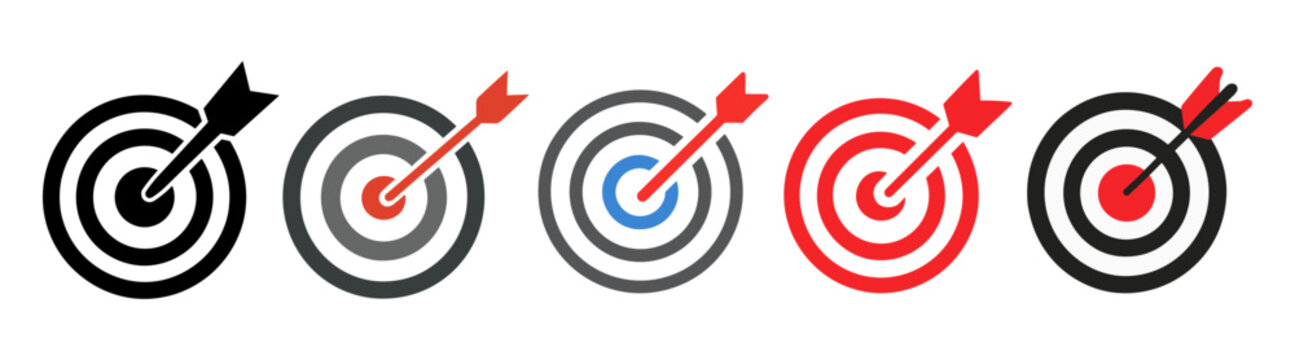 Target icons set aim arrow bullseye success accuracy business strategy vector isolated on transparent background