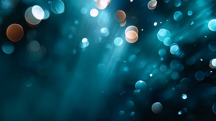cinematic deep teal bokeh, mysterious bluish glow, sleek cinematic blur, top view, copy space