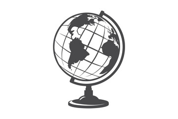 Minimalist shows a gray vintage globe displaying continents and grid lines