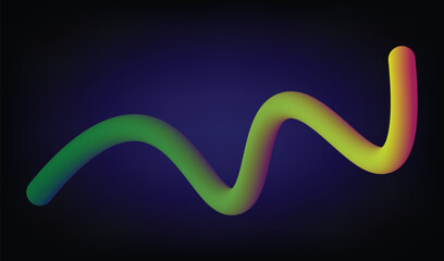 Abstract neon gradient wavy line on dark blue background