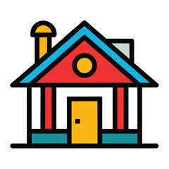 Vector illustration or icon of a house or residential building with a roof, suitable for real estate or architecture design