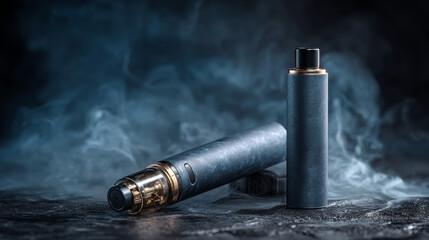 Electronic cigarette technology showcasing the IQOS heated-tobacco system. Close-up of an electric hybrid cigarette with a built-in heating pad. 