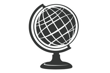 Simple black and white world globe on a stand showing lines of latitude