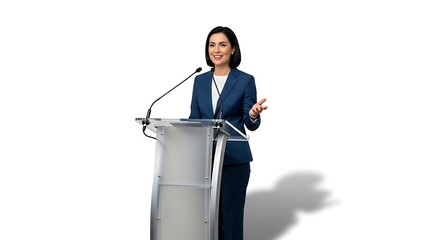 Confident businesswoman giving a speech at a conference or corporate event