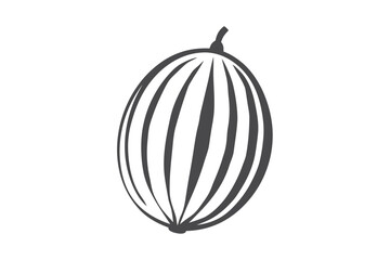 Simple line drawing shows the contour of a round striped gooseberry fruit