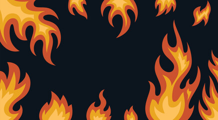 cartoon flames erupt against a black backdrop, creating a dramatic glowing border with lively motion, ideal for bold artwork, expressive design projects, and high-impact visual themes.
