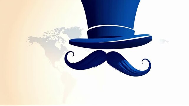 Blue top hat and mustache illustration. Classic gentleman's silhouette for Movember or Father's Day concept.