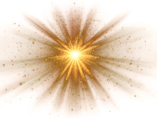 Golden Shine Burst Effect with Glitter Dust Sparkles on Transparent Background for Festive Design Element Decoration, Abstract Elegant Glowing Light Effect with Bokeh