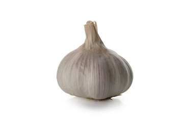 Garlic bulb close-up on white background