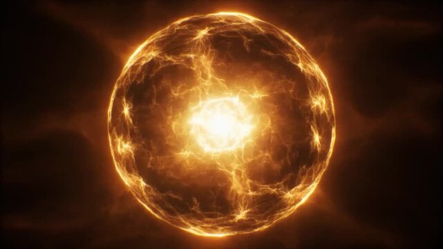 Brilliant luminous sphere generating intense radiant energy surrounded by turbulent plasma
