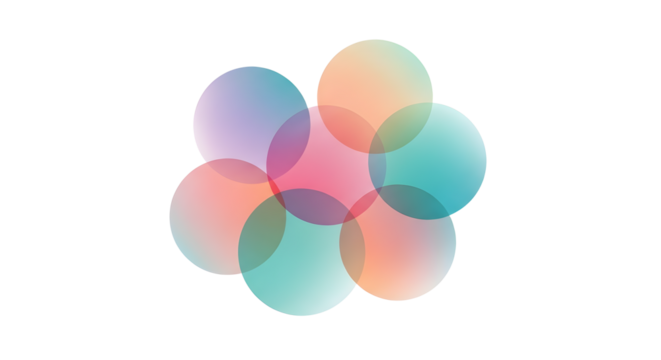 Overlapping color circles isolated on transparent background