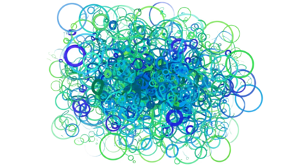 Abstract blue and green circles isolated on transparent background