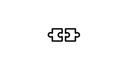 Obraz premium Two connected puzzle pieces icon representing solution, teamwork, partnership, and integration on a white background.
