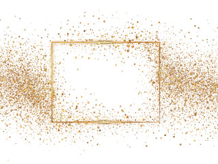 Ornate Golden Square Frame with Scattered Glitter Particles on Transparent Background for Elegant Invitation or Decoration Design Ideal for Graphic Projects Exactly 200 Characters