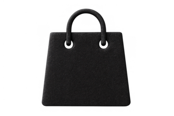 Black handbag featuring top handles, eyelets, and a textured finish, representing fashion, shopping, and style with a transparent background