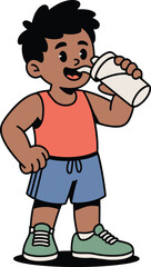 Illustration of a boy drinking water from a glass cup for health and hydration