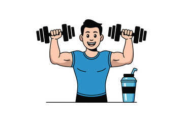 Man lifting dumbbells fitness workout gym exercise training health lifestyle strong