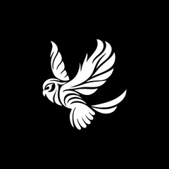 White Abstract Owl Flying Design Vector Logo on Black Background